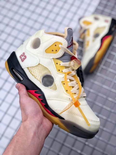 Air Jordan 5 Off White Men's Basketball Shoes White Yellow-52 - Click Image to Close